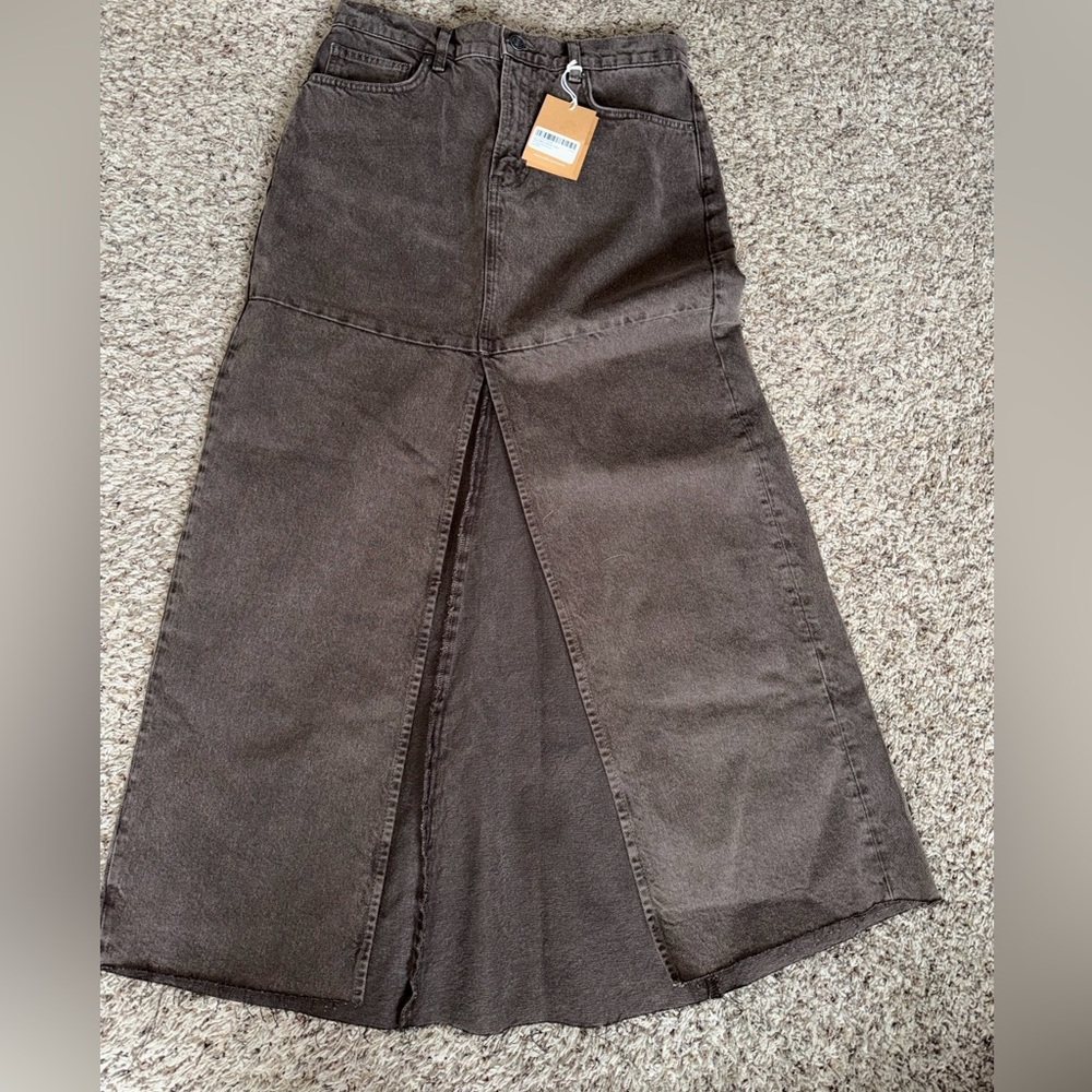Reformation Brown Denim Maxi Skirt. Size 28